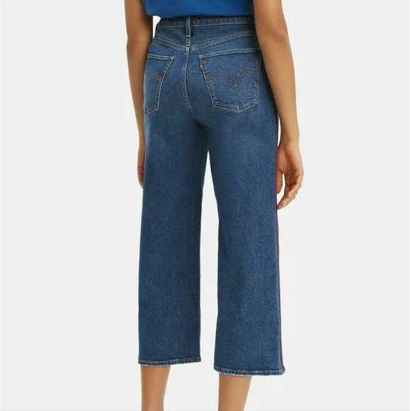 LEVIS MILE HIGH CROPPED WIDE LEGGED RED PIPING JEANS - Picture 6 of 8